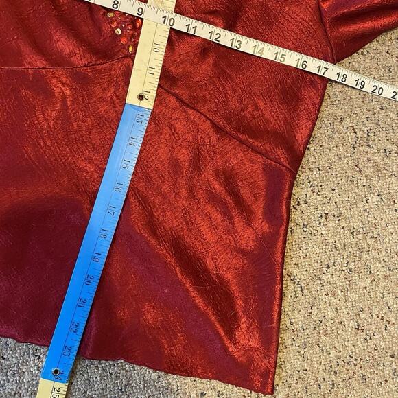 Vintage Y2K Babydoll Top Blouse Size S Red Satin V Neck Fairy Sequins Michele - Picture 2 of 9